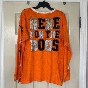 VS PINK Rare Halloween Long Sleeve T-Shirt HERE FOR THE BOOS